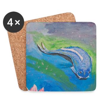 Blue tropical fish over lotus - Coasters (set of 4) - white - Front