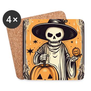 Tarot Hexen Skelett Karte mit Kürbis - Untersetzer (4er-Set) - Weiß - Vorne