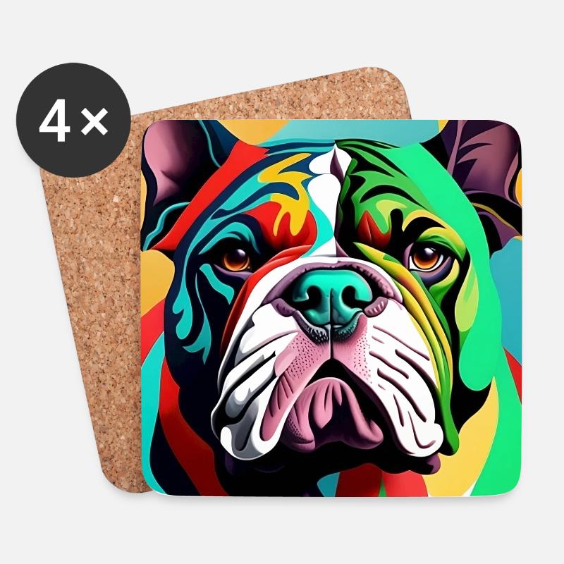 Bulldogge Hund - Untersetzer (4er-Set) - Weiß