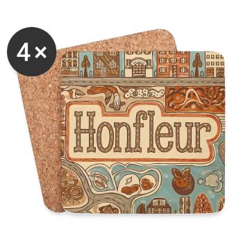 Honfleur Vintage Hafen Skizze Frankreich - Untersetzer (4er-Set) - Weiß - Vorne