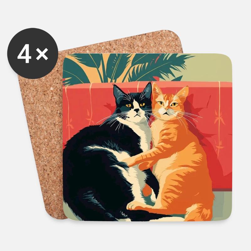 Zwei Katzen in einem Retro-Moment - Untersetzer (4er-Set) - Weiß