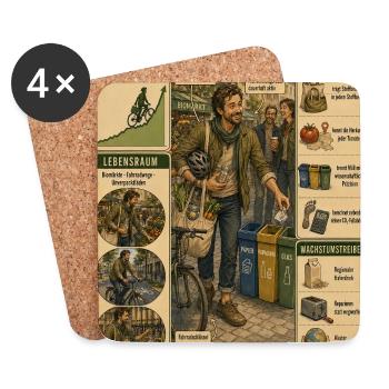 Der Öko – Nachhaltig mit Humor - Untersetzer (4er-Set) - Weiß - Vorne