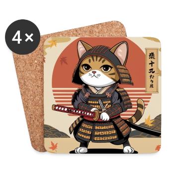 Samurai Cat – Japanese Warrior Cats Design - Coasters (set of 4) - white - Front
