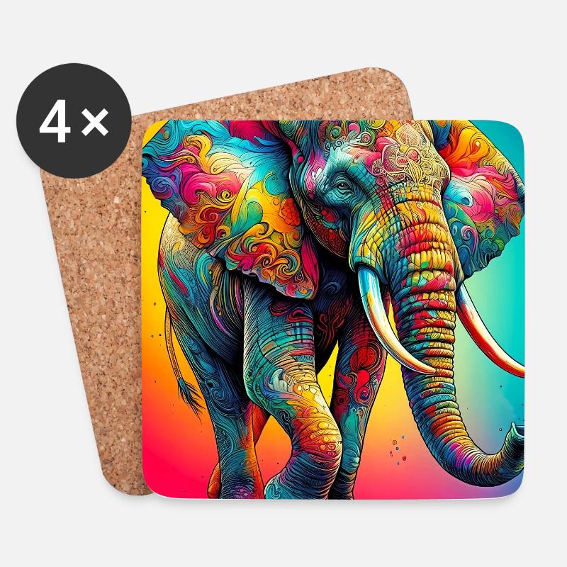 Elefant - Untersetzer (4er-Set) - Weiß