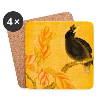 Black Songbird on Yellow Blossoms - Coasters (set of 4) - white - Front