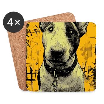 Bull Terrier Skull Grunge - Coasters (set of 4) - white - Front