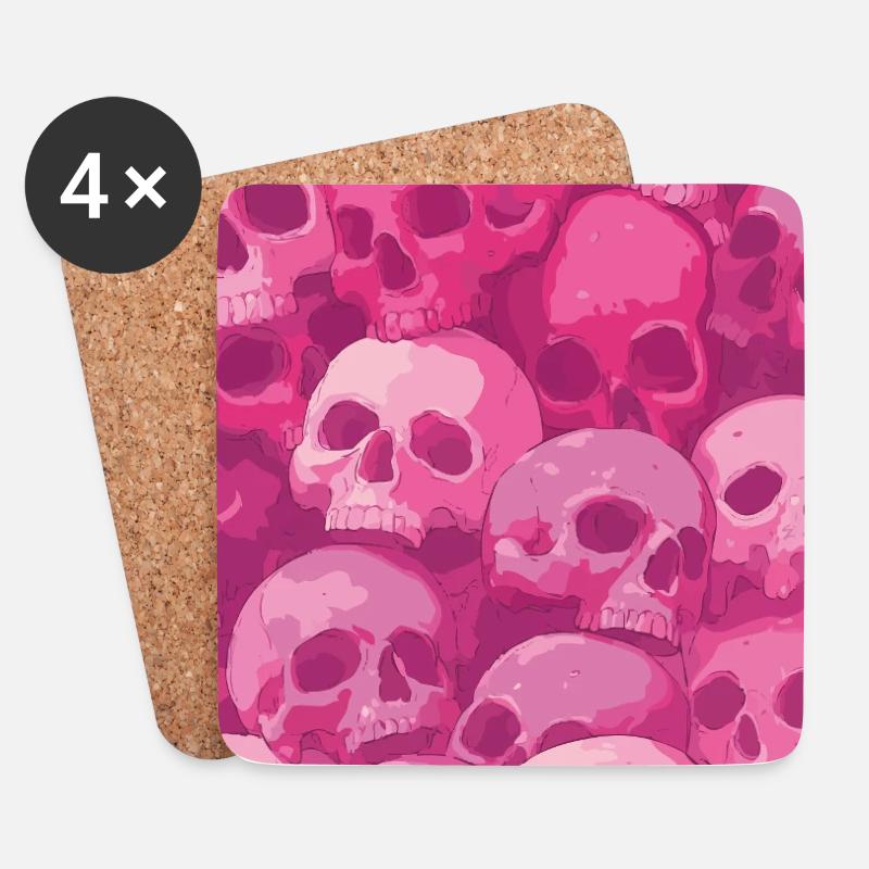 Pink Skull Muster - Untersetzer (4er-Set) - Weiß