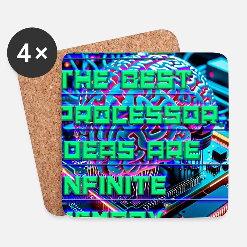 Das Gehirn ist der beste Prozessor — Tech Neon Zitat - Untersetzer (4er-Set) - Weiß