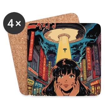 Manga UFO Invasion Neon Stadt  - Untersetzer (4er-Set) - Weiß - Vorne