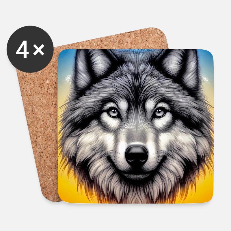Wolf - Untersetzer (4er-Set) - Weiß