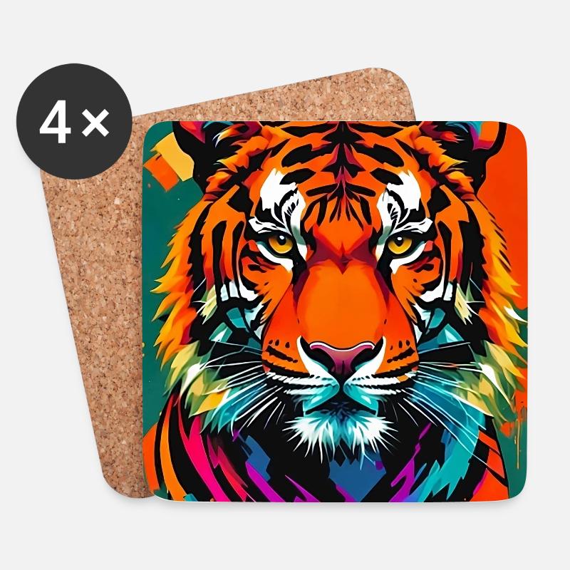 Tiger - Untersetzer (4er-Set) - Weiß