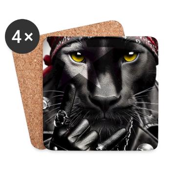 Panthère noire rebelle bandana cuir style biker - Dessous de verre (lot de 4) - blanc - Devant