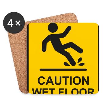 Vorsicht Nassboden-Sicherheitswarnschild Gelbes Symbol - Untersetzer (4er-Set) - Weiß - Vorne