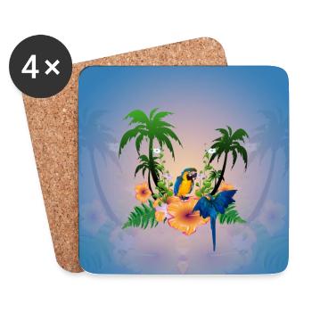 Tropisches Design mit Palmen und Papagei. - Untersetzer (4er-Set) - Weiß - Vorne