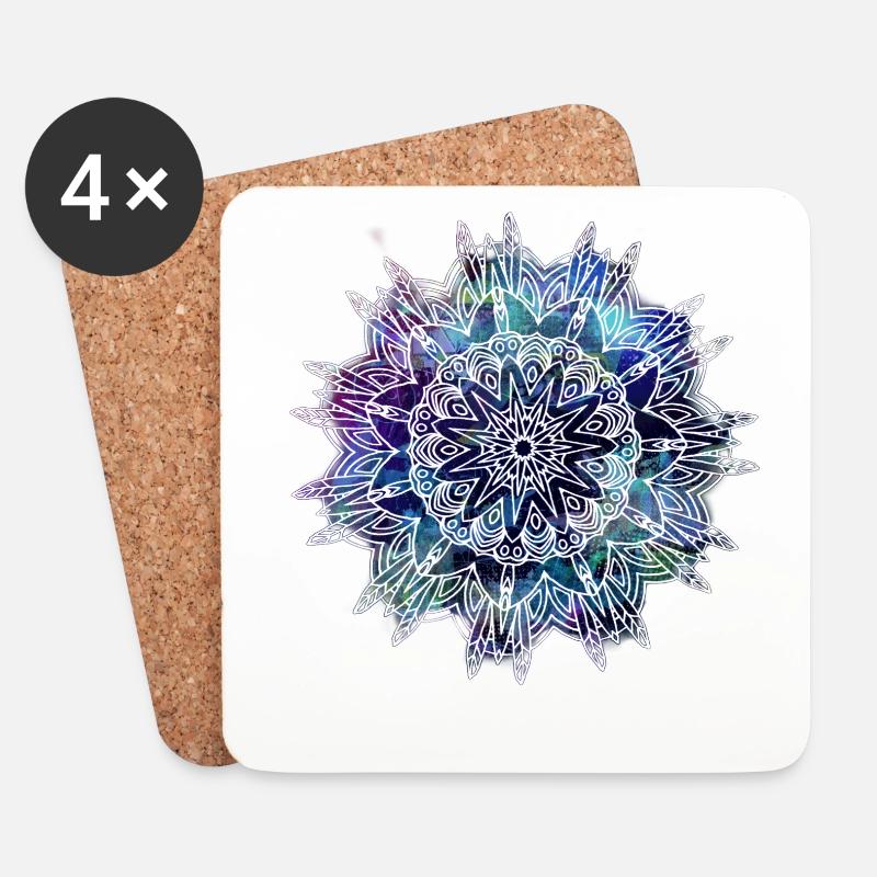 Mandala Federn dunkelblau - Untersetzer (4er-Set) - Weiß