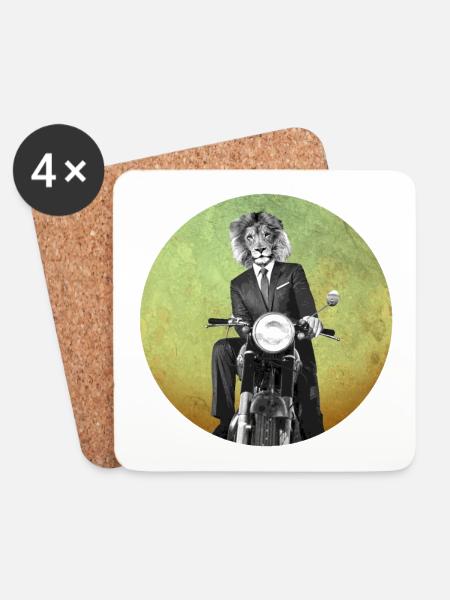 Lion Biker - Untersetzer (4er-Set) - Weiß