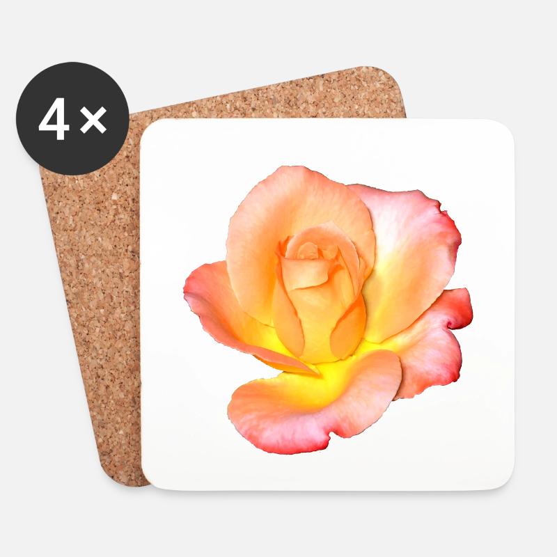 Aprikosenrose auf Schwarz - Untersetzer (4er-Set) - Weiß