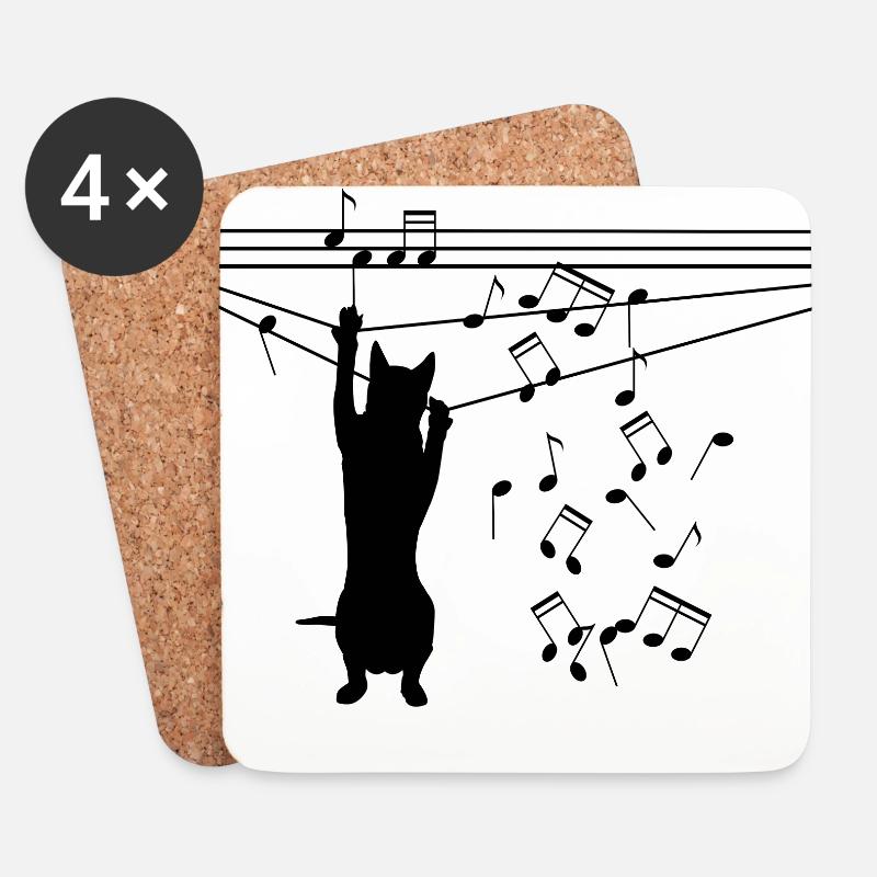 Katze spielt mit Noten - Untersetzer (4er-Set) - Weiß