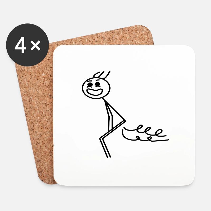 Furzendes Strichmännchen - Untersetzer (4er-Set) - Weiß