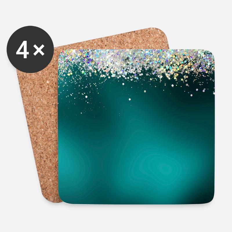 Teal Blue Holographic Glitter Gradient Pretty - Untersetzer (4er-Set) - Weiß