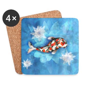 Koi-Karpfen mit Lotusblumen - Untersetzer (4er-Set) - Weiß - Vorne