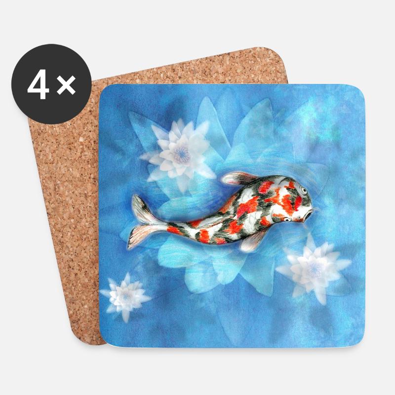 Koi-Karpfen mit Lotusblumen - Untersetzer (4er-Set) - Weiß