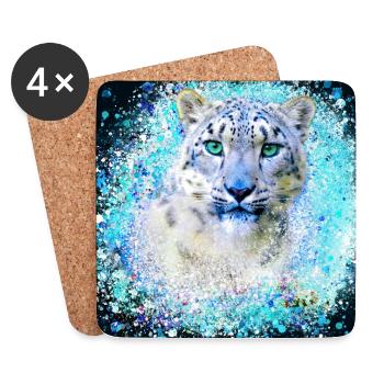 snow leopard,cat,leopard, jaguar,white,graffiti - Coasters (set of 4) - white - Front