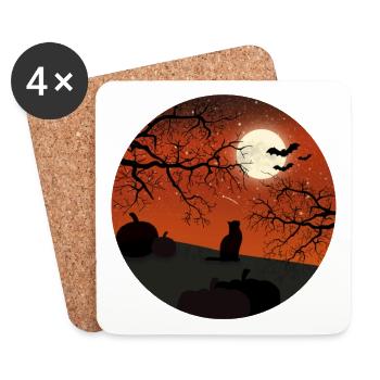 Halloween cat motive with bats and full moon - Coasters (set of 4) - white - Front