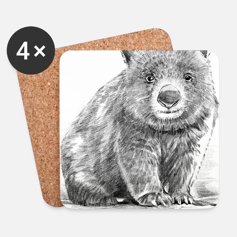 Wombat Realistic Handrawn - Untersetzer (4er-Set) - Weiß