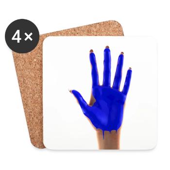Main dans la peinture bleue - Dessous de verre (lot de 4) - blanc - Devant