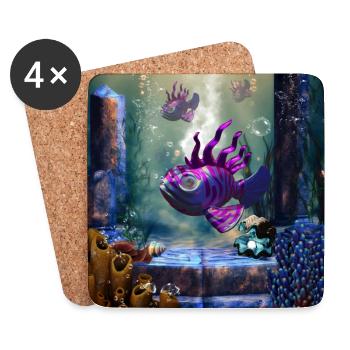Cute fantasy fish in the deep ocean - Coasters (set of 4) - white - Front