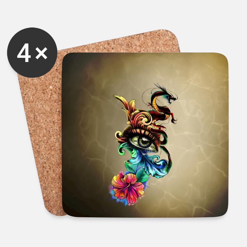 Beeindruckendes Auge mit Uhr und Drache. - Untersetzer (4er-Set) - Weiß