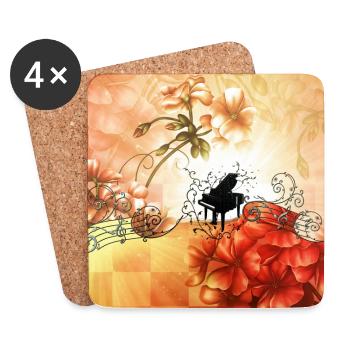 Wonderful flowers with piano and key notes. - Coasters (set of 4) - white - Front