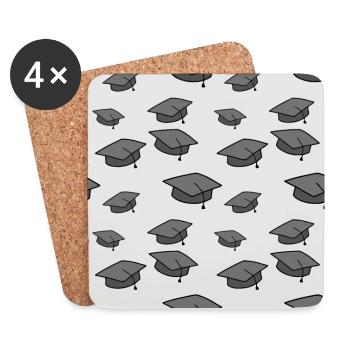 Motifs de chapeau de graduation - Rentrée scolaire - Dessous de verre (lot de 4) - blanc - Devant