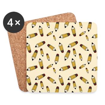 Motifs crayons jaunes - Rentrée scolaire 2022 - Dessous de verre (lot de 4) - blanc - Devant