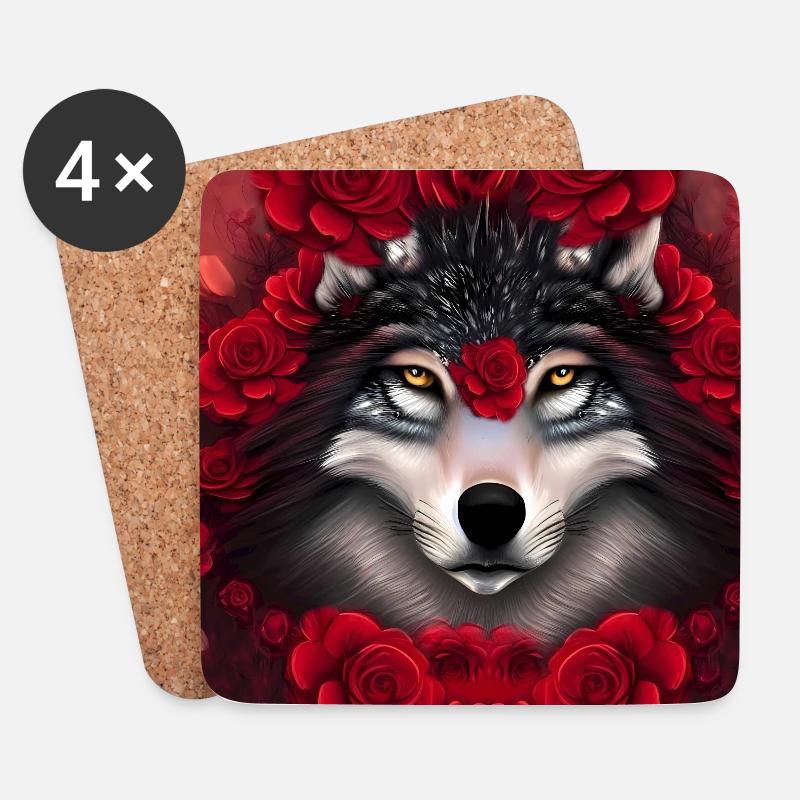 Wunderbarer Wolf mit Blumen. - Untersetzer (4er-Set) - Weiß