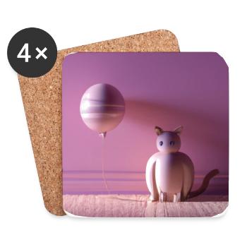 Rosa Katze mit einem Ballon - Untersetzer (4er-Set) - Weiß - Vorne