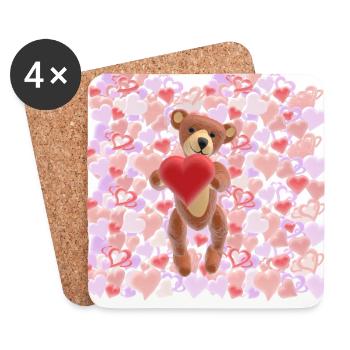 Valentine-Teddy mit einem Meer aus Herzen - 3D - Untersetzer (4er-Set) - Weiß - Vorne