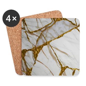 Texture de pierre de marbre marbré blanc-or - Dessous de verre (lot de 4) - blanc - Devant