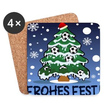 FROHES FEST - WEIHNACHTEN FUßBALL - Untersetzer (4er-Set) - Weiß - Vorne