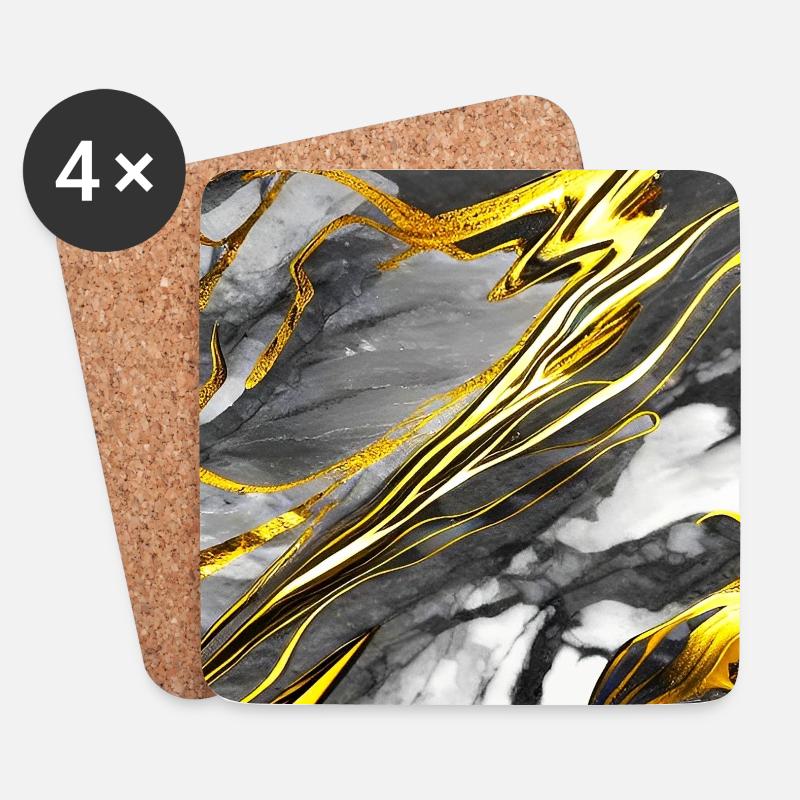 Marmor Schwarz Gold Textur - Untersetzer (4er-Set) - Weiß