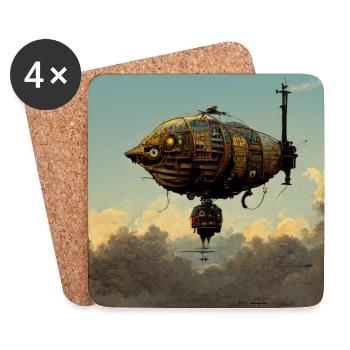 Steampunk Airship - Coasters (set of 4) - white - Front
