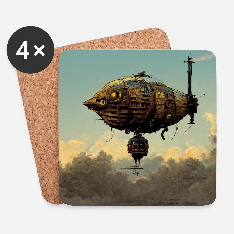 Steampunk Luftschiff - Untersetzer (4er-Set) - Weiß