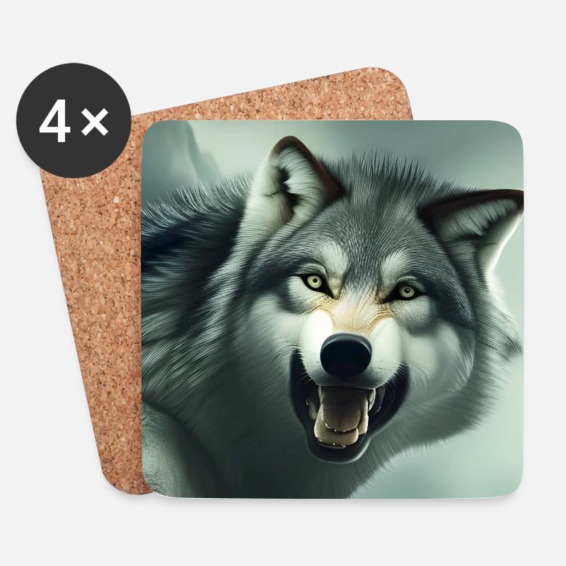 Wütender Wolf - Untersetzer (4er-Set) - Weiß