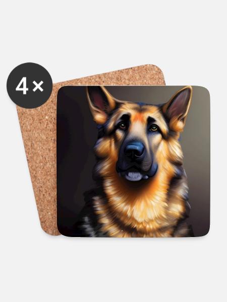 German Shepherd artwork - Coasters (set of 4) - white