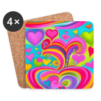 Amour coloré - Dessous de verre (lot de 4) - blanc - Devant