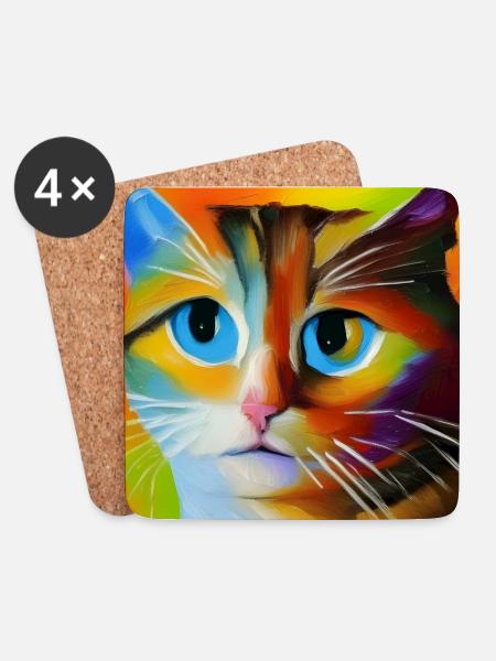 Abstract cat portrait - Coasters (set of 4) - white