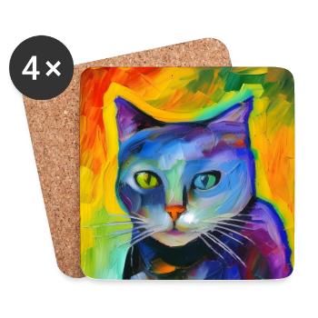 Portrait fantastique d’un chat - Dessous de verre (lot de 4) - blanc - Devant