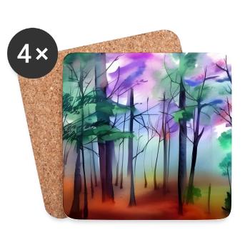 Aquarelle forêt nature - Dessous de verre (lot de 4) - blanc - Devant