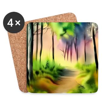 Water color green forest - Coasters (set of 4) - white - Front